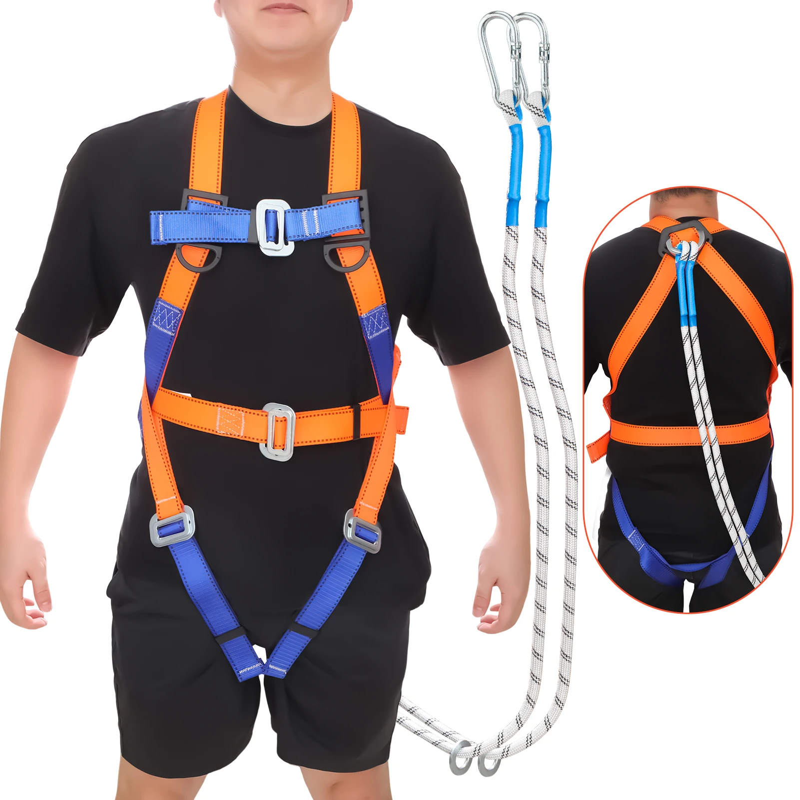 2M High Altitude Work Safety Harness Full Body Security Belt with 1/2 Carabiner Outdoor Rock Climbing Anti Fall Protection Gear