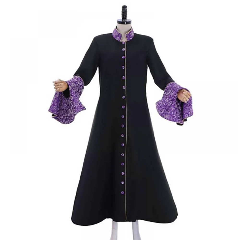 Women Clergy Cassock Trumpt Sleeve Medieval Priest Robe Halloween Cosplay Costume Cloak