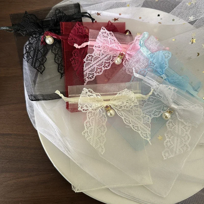 

10pcs Organza Gift Bag Lace Bowknot Jewelry Bags Wedding Party Jewelry Candy Drawstring Packaging Pouch Gift Bag