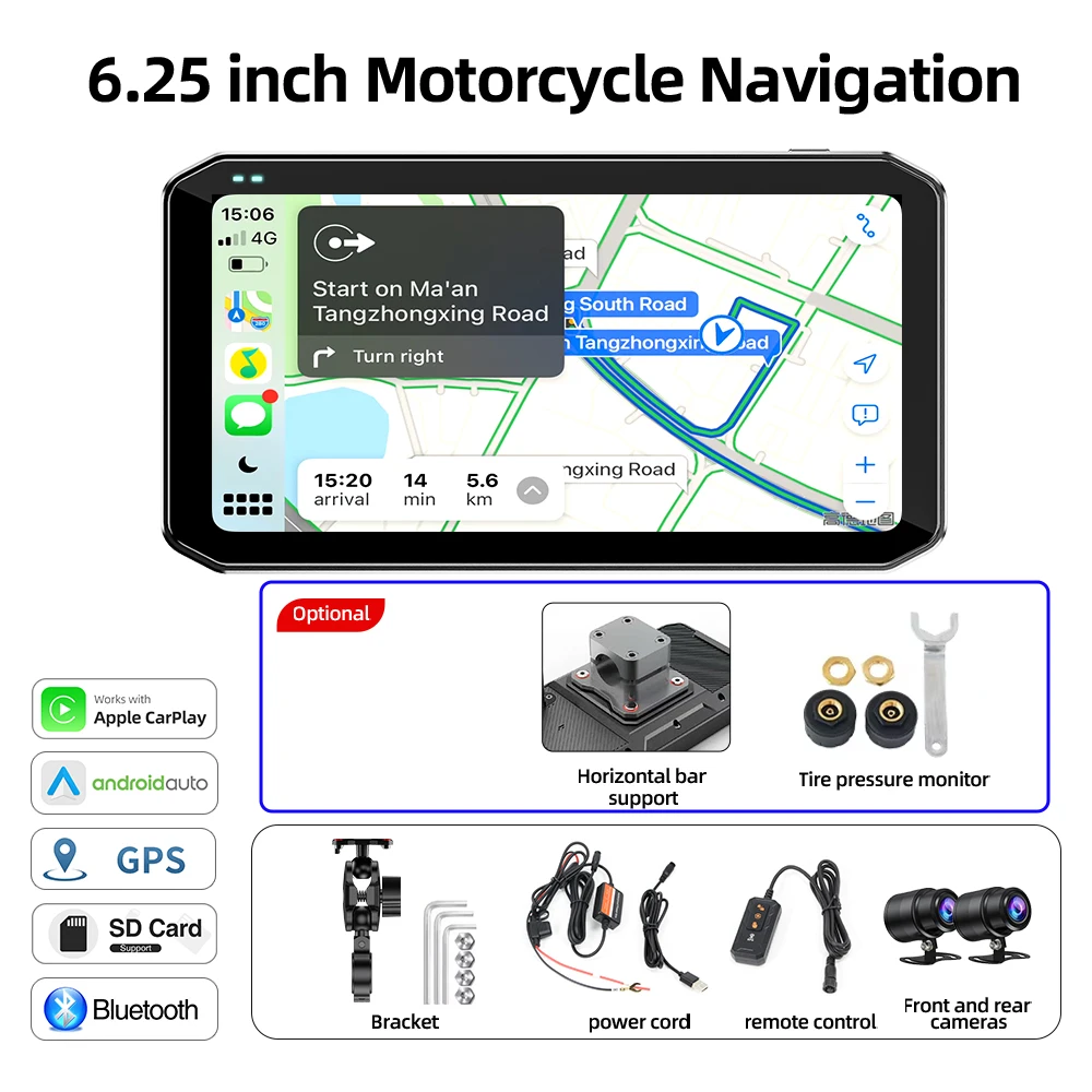 Motorrecorder CarPlay Android Auto Navigatiemonitor met afstandsbediening DVR Bluetooth BSD Voertuigsnelheidsweergave 6,25 inch - afbeelding 1