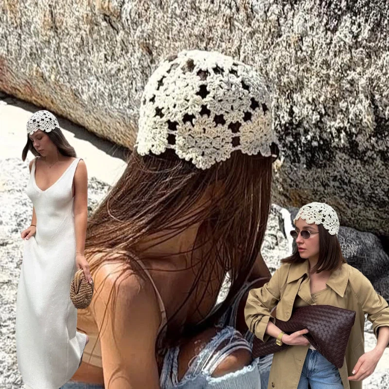 White Lace Hollow Knitted Hat Handmade Knitted Hat Woolen Hat Sweet And Artistic Women's Hat Fashionable Summer Hat 2026