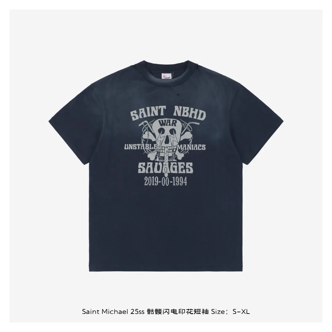Saint Michael 25SS New Fashion Men's Clothing popular casual  men's and  women's loose  short sleeve T-shirt Ropa hombre