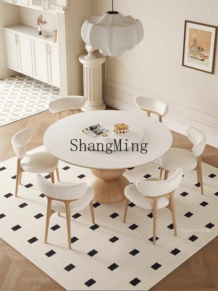 

CL wind solid wood round table household log color dining table and chair combination