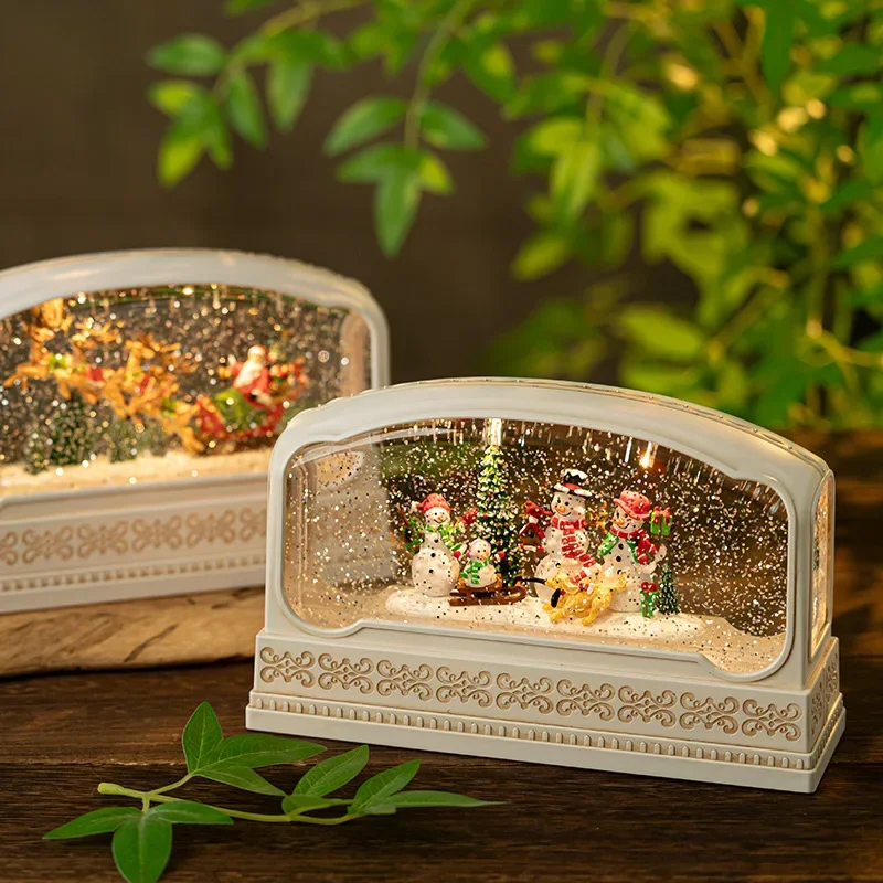 Rectangular Resin Snow Globe Music Box Mini Christmas Decor with Falling Snow & Melody, Gift for Kids Collectors