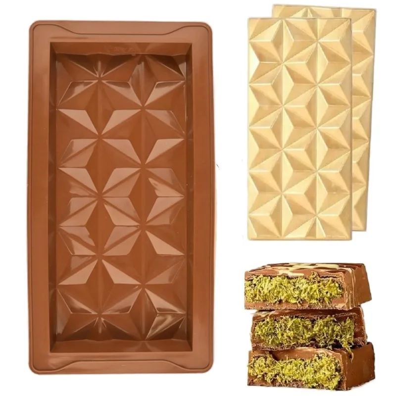 1PC Candy Bakery Accessories Thick Break-Apart Design Rectangle Molds for Pistachio Dubai Style  Silicone Chocolate Bar Mold
