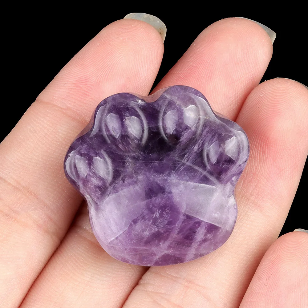 1PC Cat Paw Natural Crystal Ornaments Amethyst Rose Quartzs Beads Healing Carving Stone Home Decoracion 28x30mm