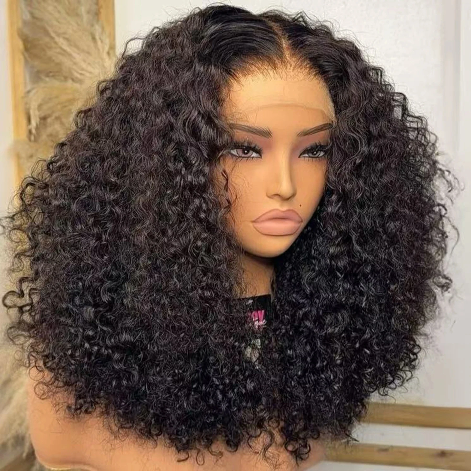 14 16 Zoll Lockige Deep Wave 13x4 Lace Frontal Perücken Kurze Bob-Perücke Brasilianisches Remy 100% Echthaar 4x4 Transparente Lace Front Perücke