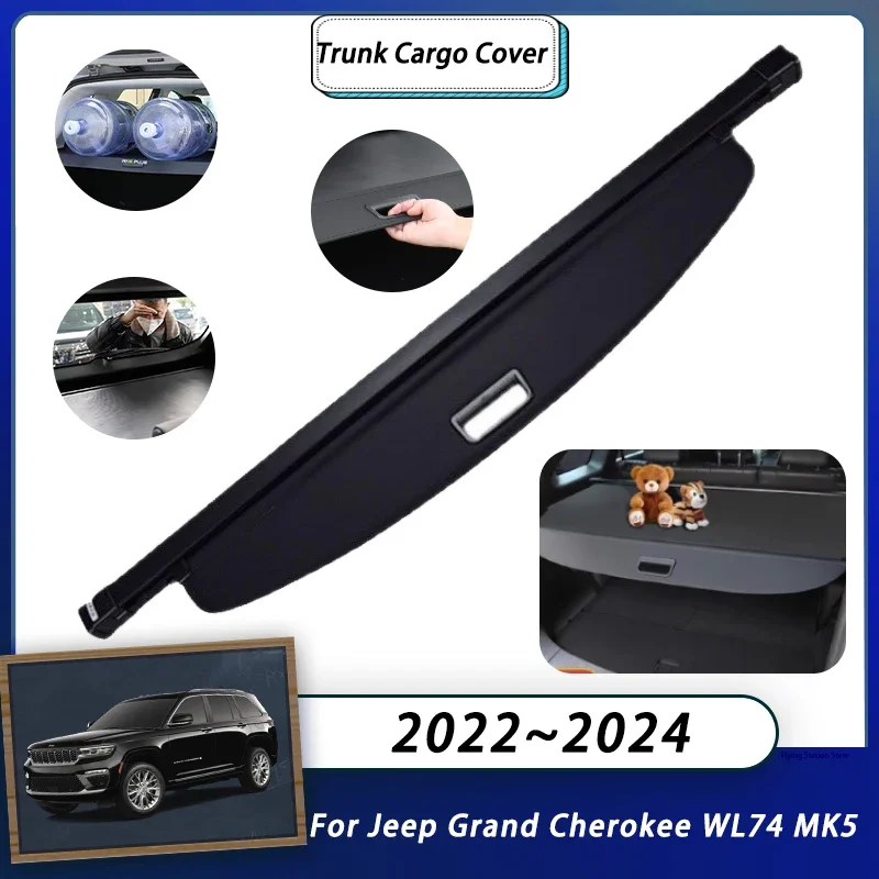 

Cargo Cover For Jeep Grand Cherokee WL74 MK5 2022 2023 2024 Car Trunk Luggage Curtain Retractable Shielding Accessories Auto