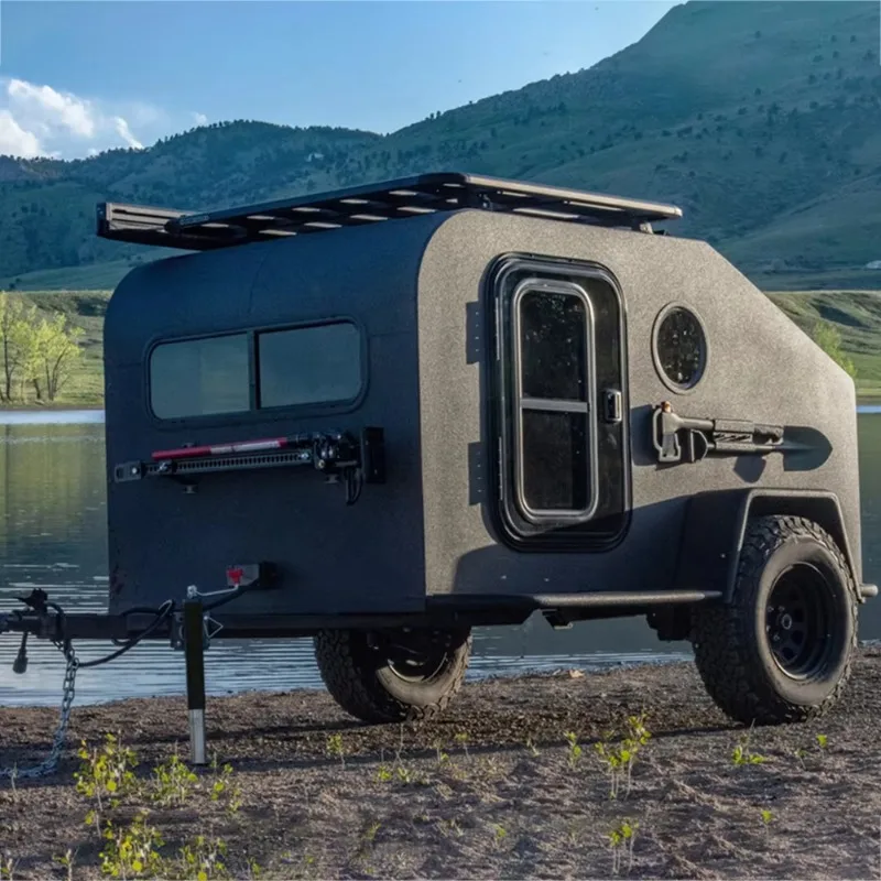Small Lightweight RV Caravan Travel Camper Trailer with Top Roof Tent for Sale