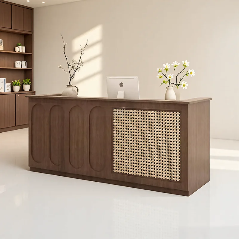 

​​Japanese Wabi-Sabi Solid Wood Reception Desks Cashier Desk Compact Salon Reception Boutique Commercial Office Furniture FYRD​​