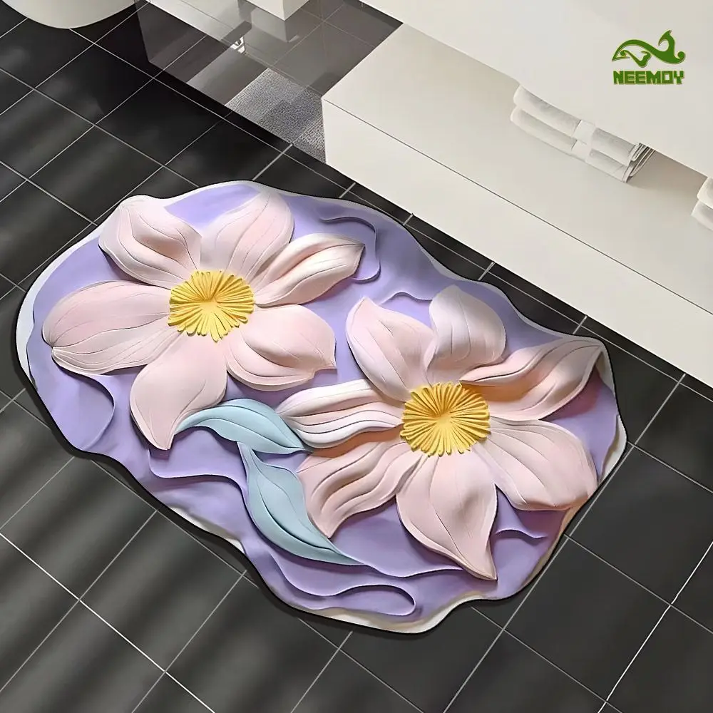 Lotus Shaped Diatom Absorbent Bathroom Lotus Floor Mat Bathroom Door Mat Quick Drying Foot Mat Anti Slip Carpet Household Items