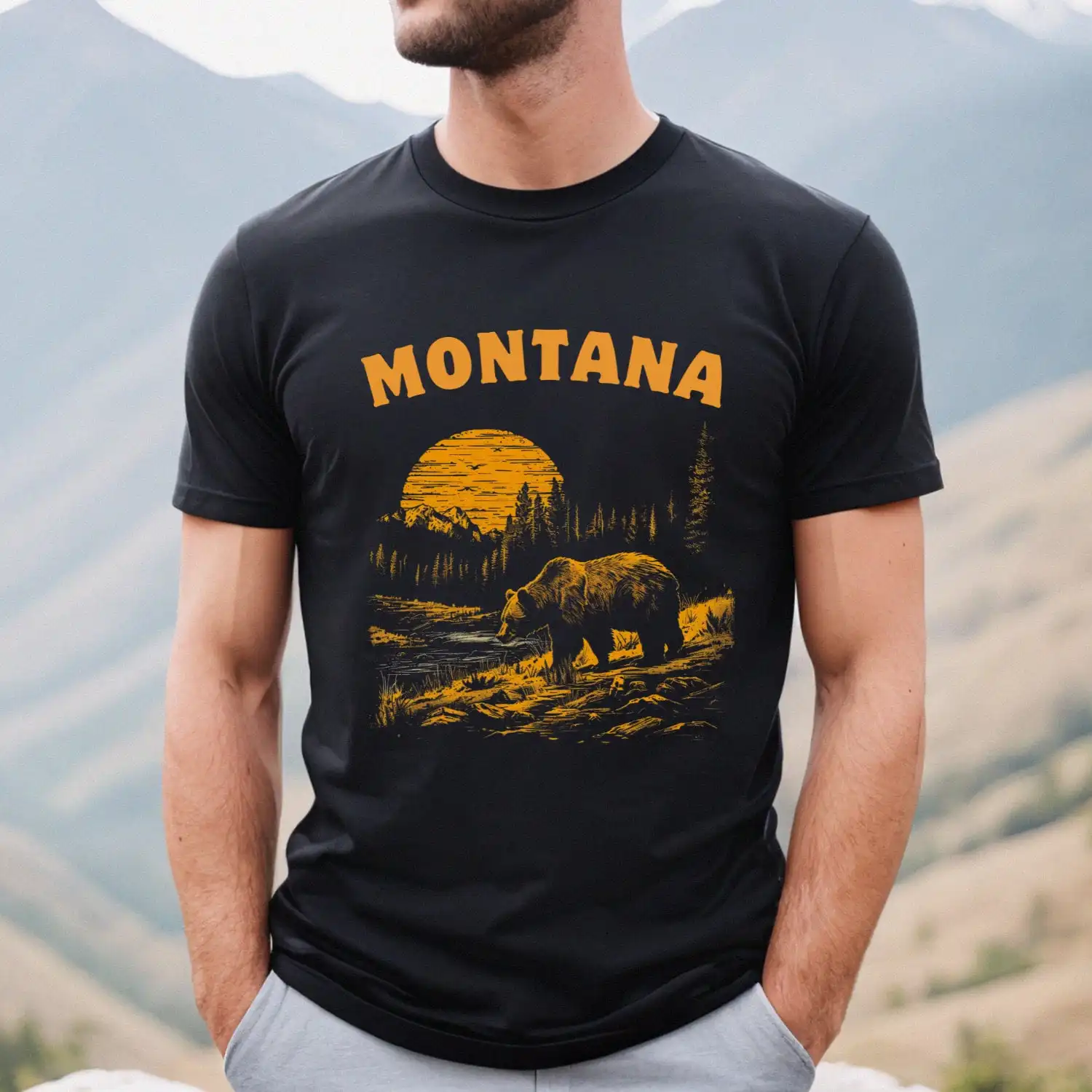 Montana T Shirt Bear Grizzly Bella Canvas In The Mountains Whitefish