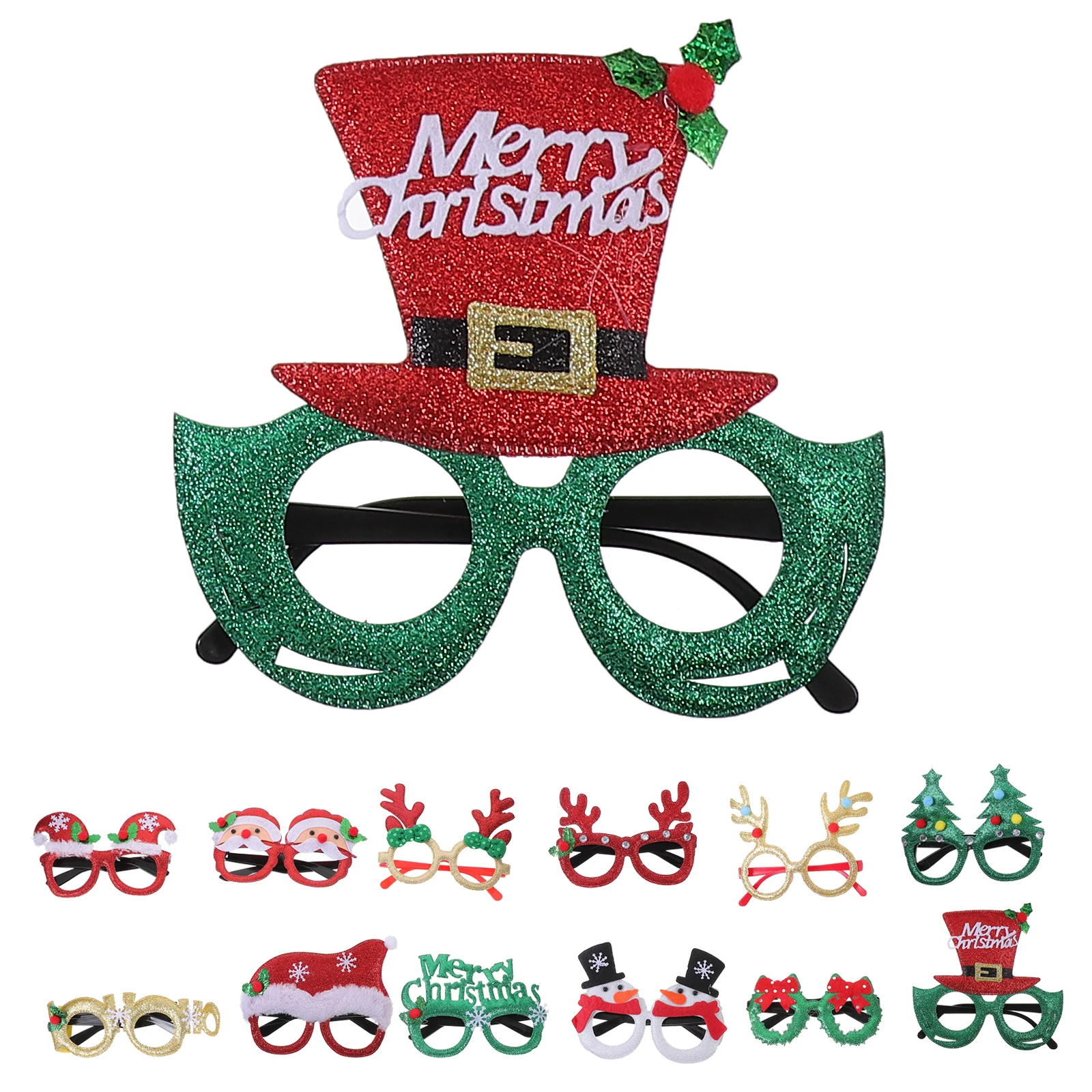 

12 Pcs Christmas Glasses Hat Set Party Frames Photo Booth Props Eyeglasses Prom Holiday Plastic Eyewear