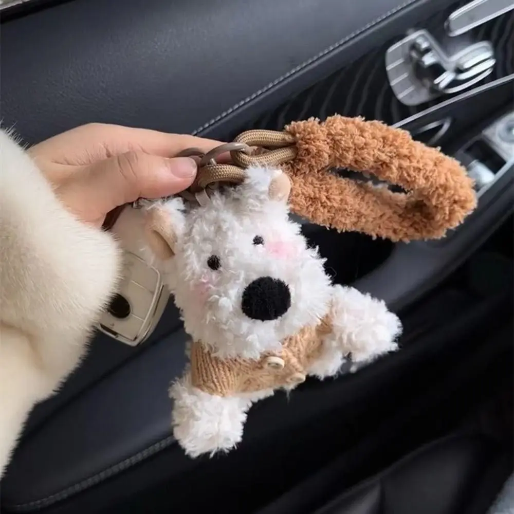 Cute Cartoon West Highland Dog Keychain Stuffed Dolls Hanging Ornament Puppy Pendant Plush Backpack Key Chain Bag Accessories