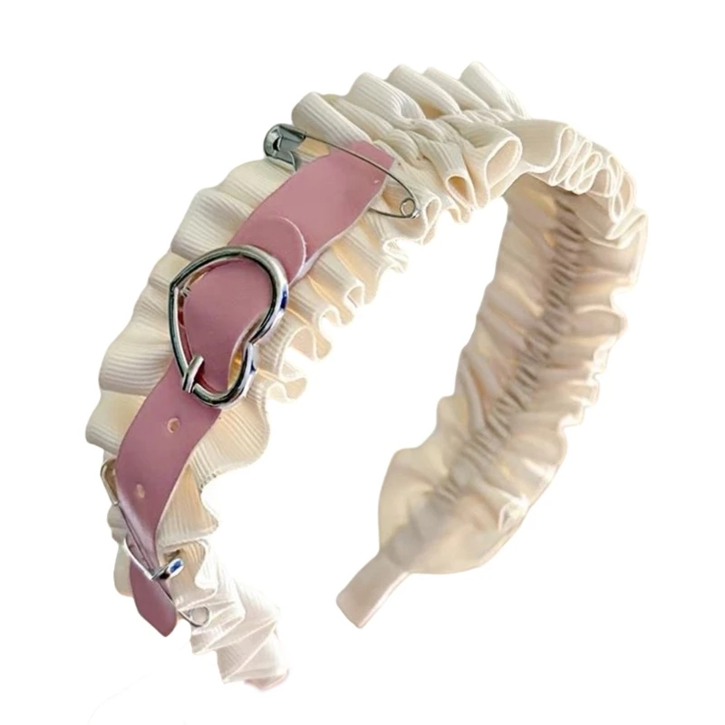 

Кружевной обруч для волос с рюшами для девочек 2000-х годов и пряжкой в форме сердца, металлическая булавка, ободок для волос, костюм для ролевых игр, головной убор для вечеринки, повседневного использования