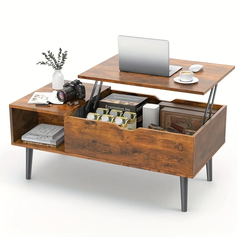 Creative Coffee Table Lift Adjustable with Hidden Compartments and Storage Shelves