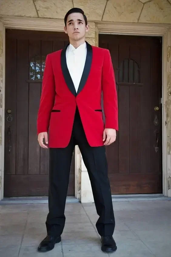 

Red Velvet Men Suit Groom Tuxedo Slim Fit 2 Piece Custom Style Prom Blazer Terno Masculino Wedding Suits For Men Costume Homme