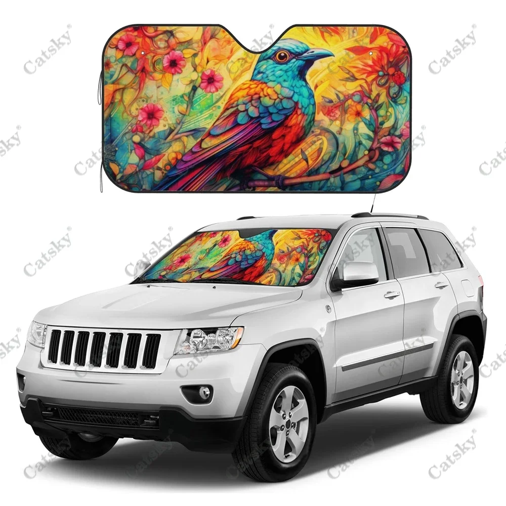 

Colorful Bird Of Rainbow Car Windshield Sunshade, Auto Accessories Front Windshield Sun Shade Blocks Uv Rays Sun Visor Protector