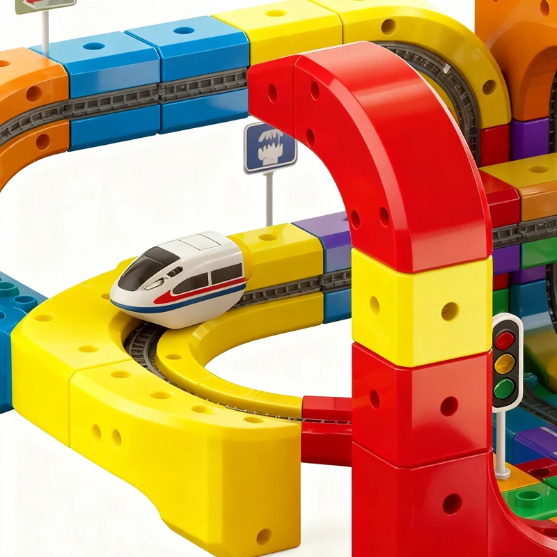 123 SZT. Magiczne Klocki Magnetyczne Kolejka Zestaw do Składania Elektryczna Zabawka Edukacyjna DIY Idealny Prezent Urodzinowy dla Dzieci