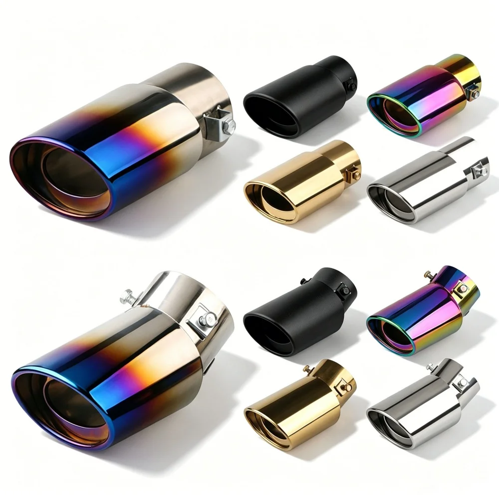 1 Stück 2,5" Einlass Auto Auspuff Endrohr Universal Edelstahl Chrom Verkleidung Heck Auspuffblende Modifikationsteile – Detail 4