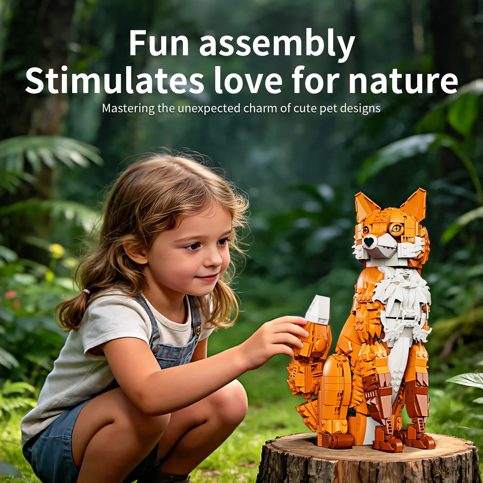 Forest Fox Building Blocks Set Large Sitting Fox Animal Brick Model with Flowers Mushroom Assemble Bricks Toy Gift For Adult view 3