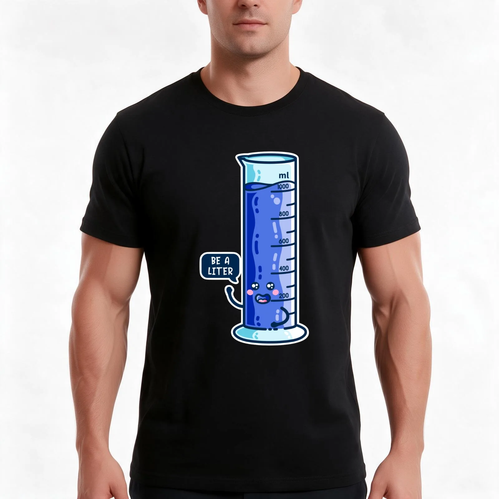 Be A Liter Graduated Cylinder T-Shirt, Summer Casual Cotton Tee, Oversized Streetwear Tops, Vintage Graphic Print, 100% Cotton