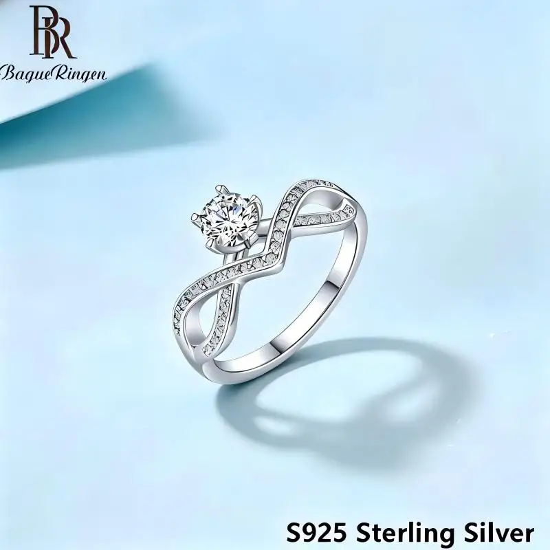 BR S925 Silver Asymmetrical Women's Ring, European and American Live Streaming Cross-border Moissanite Ring