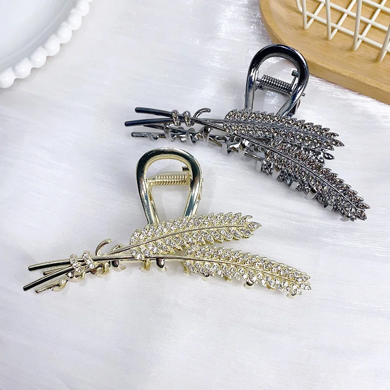 New Rhinestone Wheat Spike Hair Clip Delicate Large Metal Shark Clip Ponytail Braid Hair Grip Fashion Hair Accessories Female