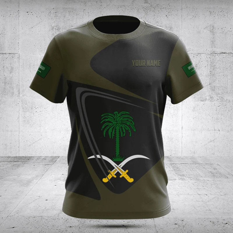 Custom Name Summer Casual Saudi Arabia Flag Graphic T-shirts Men's Fashion Jersey Soft Short Sleeve Tops Fast Dry Sportswear
