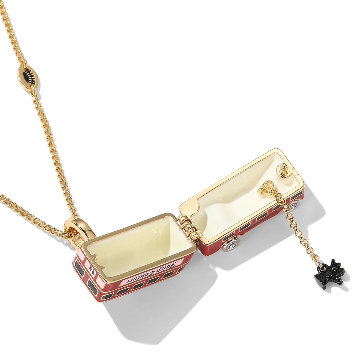 Light luxury niche enamel glaze can open the red car pendant necklace fashion bus puppy key chain jewelry.