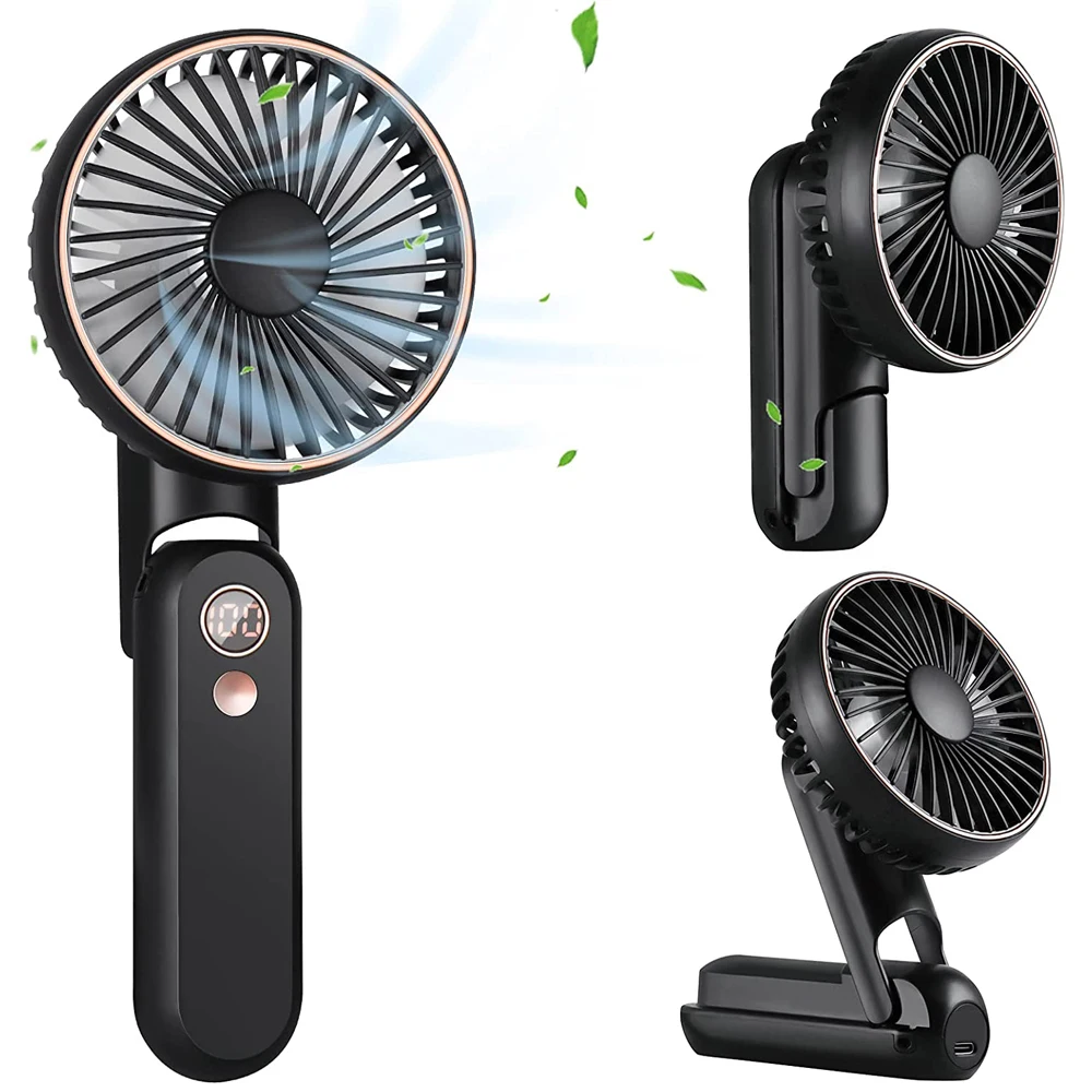 Portable Handheld Fan, Mini Foldable Personal Cooling Fan, 5000Mah Large Capacity Battery, 6-32H Working Time, USB Rechargeable Desktop Fan, Bldc Brushless Motor, Low Noise, 5-Speed Adjustment, Led Digital Display, Removable and Washable Grille, Suitable for Home/Bedroom/Office/Outdoor/Camping/Travel/Summer/Makeup/Concerts/Stadiums/Schools