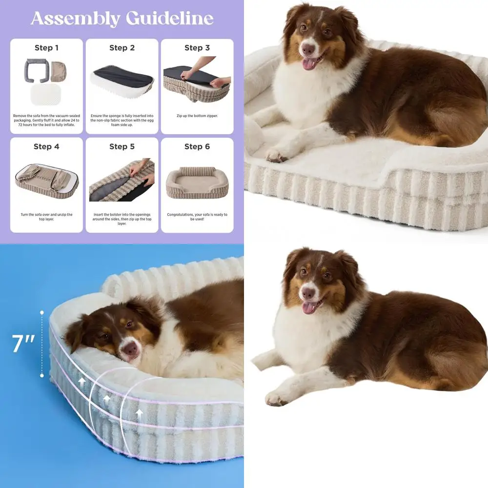 

Large Orthopedic Dog Bed with Waterproof Cover, High-Back Support and Non-Slip Base, Removable Washable Cover, Beige