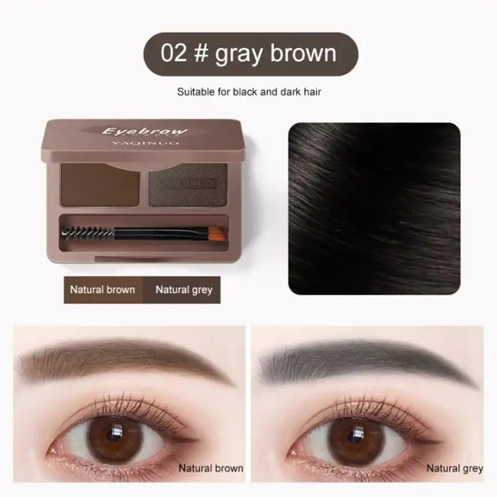 2 colori ombretto in polvere trucco nero marrone caffè impermeabile sopracciglio in polvere ombretto Palette per sopracciglia con pennello crema per sopracciglia