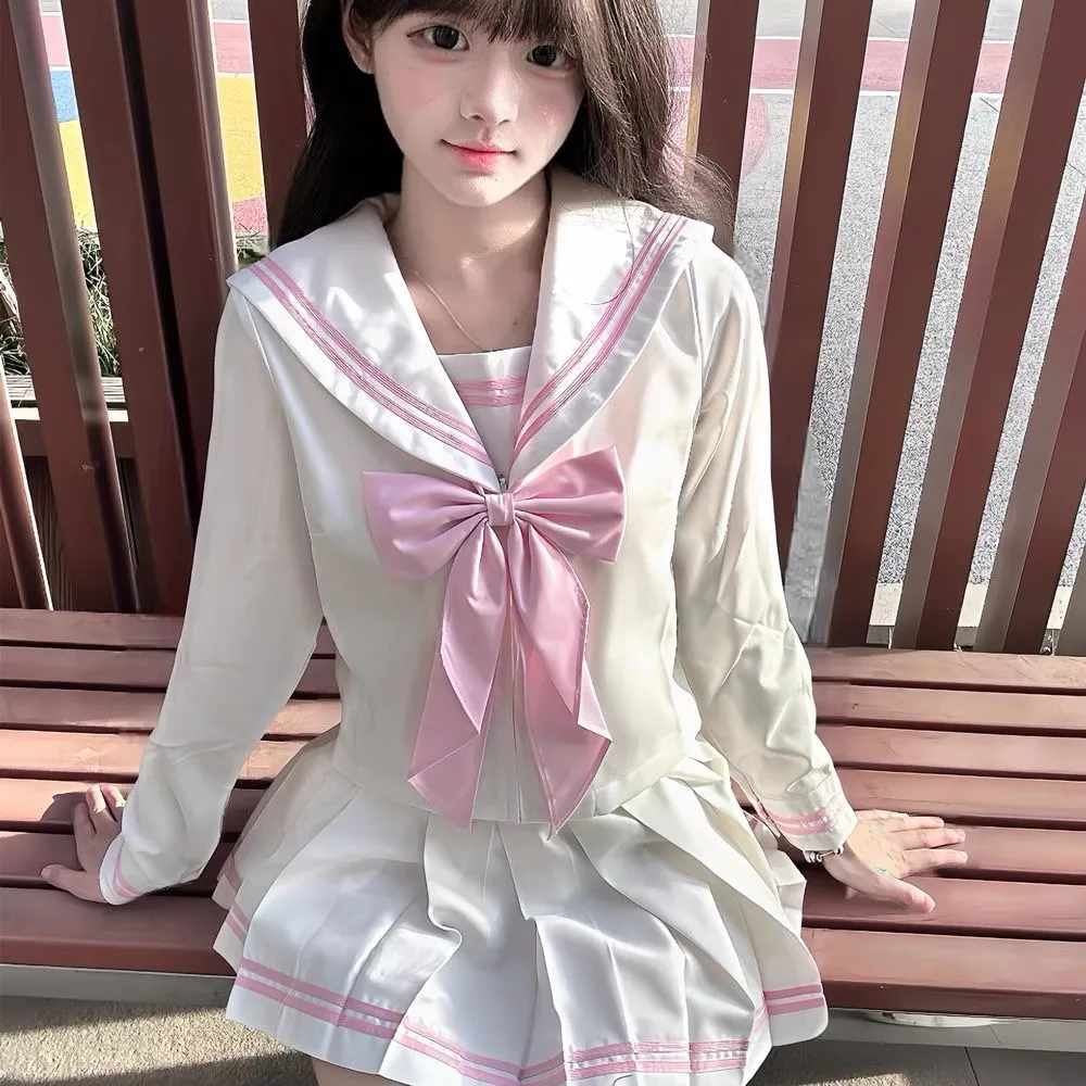Abbigliamento per studenti Vestito da marinaio Bianco Rosa Scuola giapponese Jk Uniforme Sailor Fuku Ragazze delle scuole superiori delle donne coreane Seifuku
