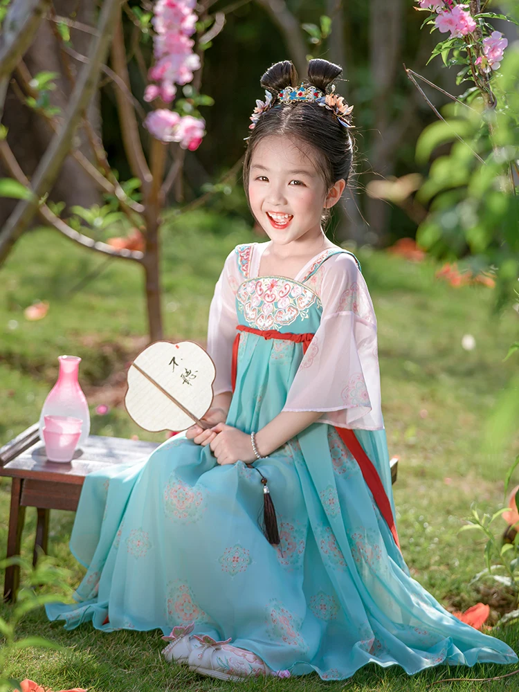 Hanfu Girls' Summer Dress Little Girl's Ancient Style Dress Children's Chinese Style Tang Suit