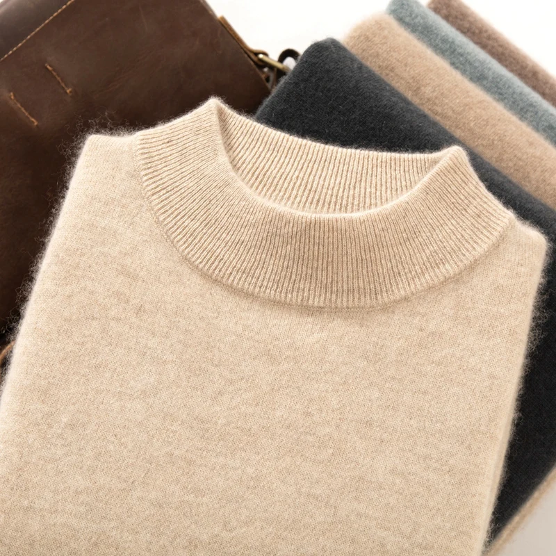 

Выбор 100% кашемирового свитера, мужской базовый пуловер с воротником-стойкой, осень-зима, теплая удобная нижняя часть, кашемировый трикотаж, топы высокого качества