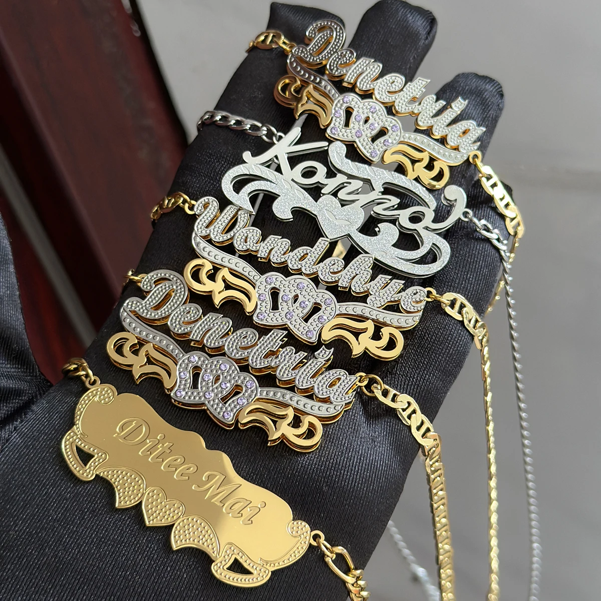 Customized Double Name Necklace 18K Gold Plated Nameplate 3D Necklace Personalized Choker Women Double Layer Name Necklace Gifts