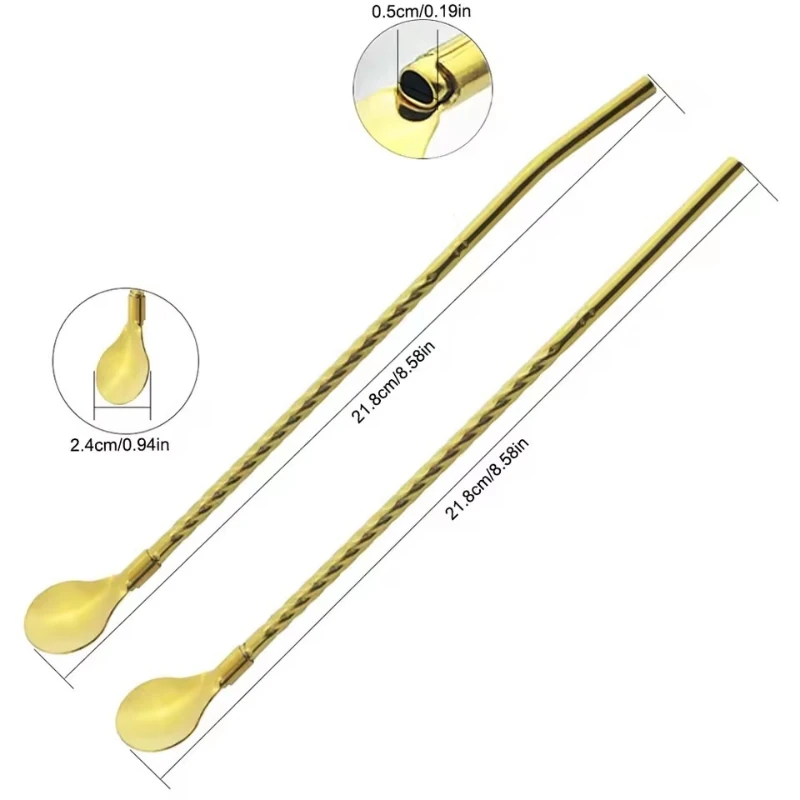 1Pcs Reusable Straw Spoon Stainless Steel Metal Colorful Straw Cocktail Drinking Straw Spoon Milk Bar Coffee Stirring Accessory