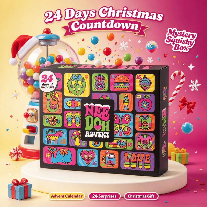 2026 NeeDoh Christmas Countdown Calendar 3D PVC Fidget Doll Advent Calendar Surprise Box Stress Relief Toy New Year Holiday Gift