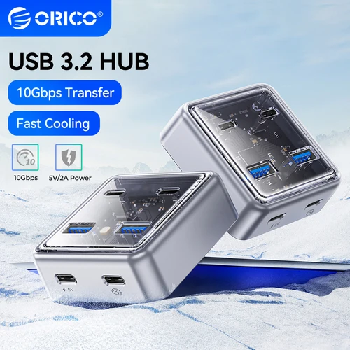 ORICO 10Gbps Multi 4 puertos USB 3,2 HUB divisor adaptador de extensión de alta velocidad tipo C enchufe de estación de acoplamiento para PC portátil Macbook