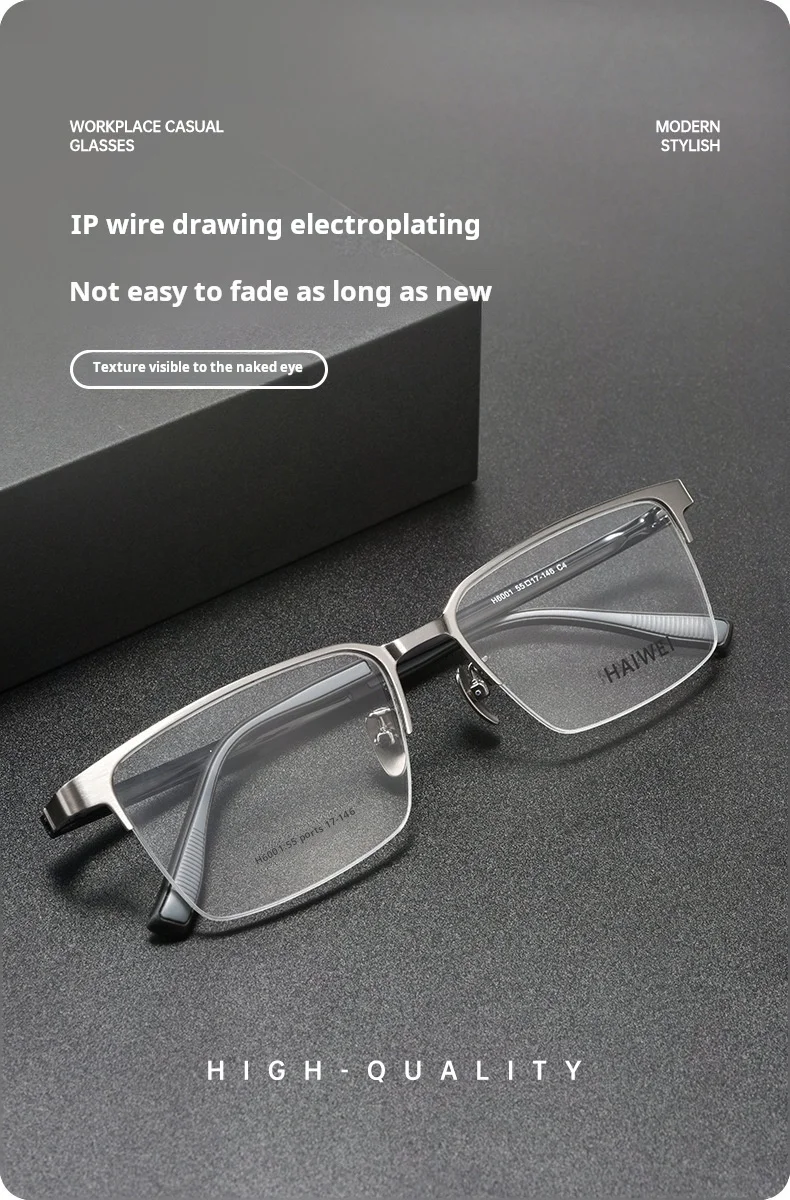 YIMARUILI Business Herren-Brille mit optischem Sehstärke und Halbrahmen, Anti-Blaulicht, photochrome multifokale quadratische Rezeptbrille – Detail 5