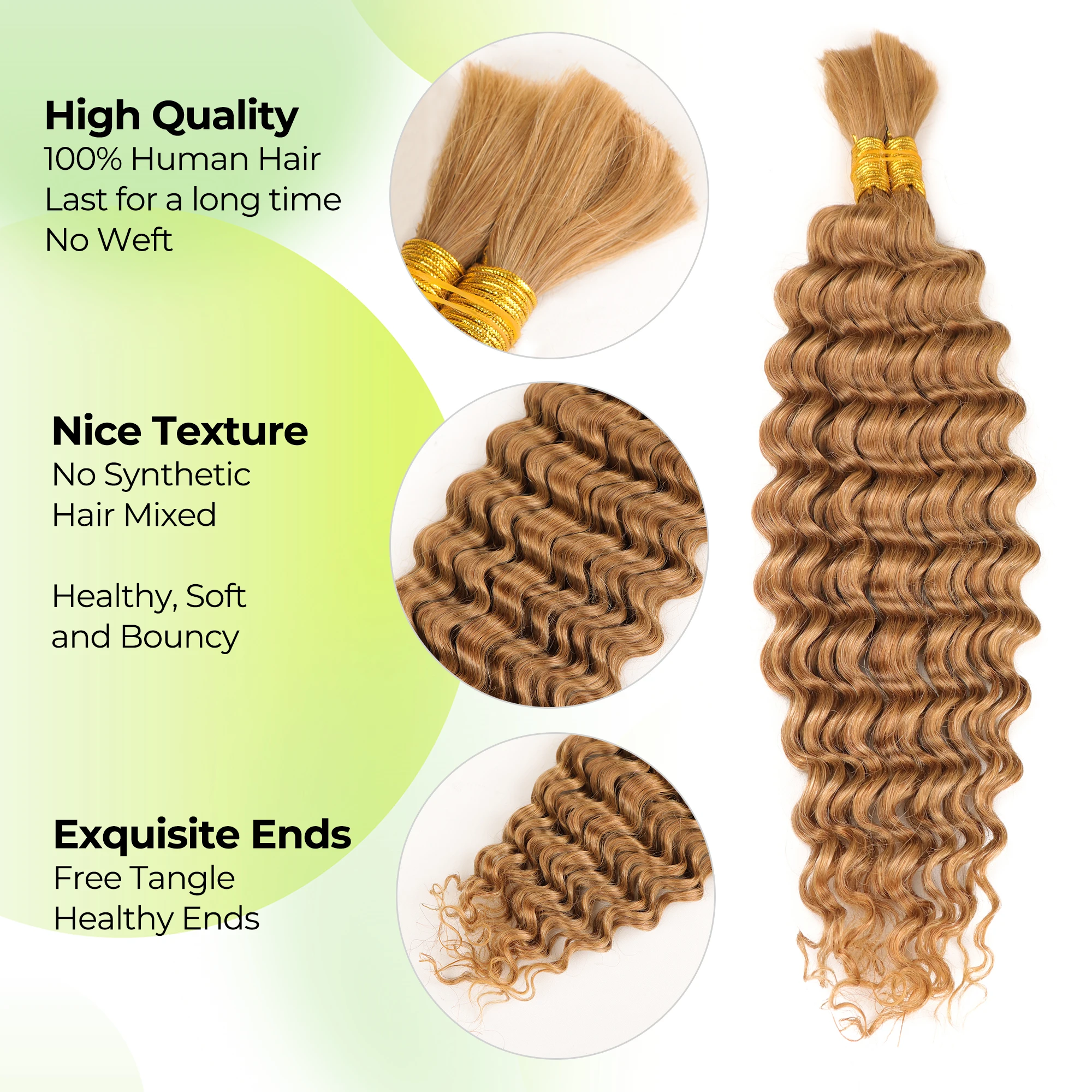 Diepe Golf Boho Vlechten Echt haar Bulk 50g/100g 100% Echt haar Vlechthaarextensions Geen inslag Braziliaans krullend vlechthaar