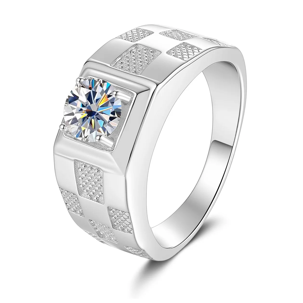 

Men's S925 Silver Plated 18K White Gold Diamond Ring 1 Carat D Color VVS1 Moissanite Father's Day Jewelry Gift