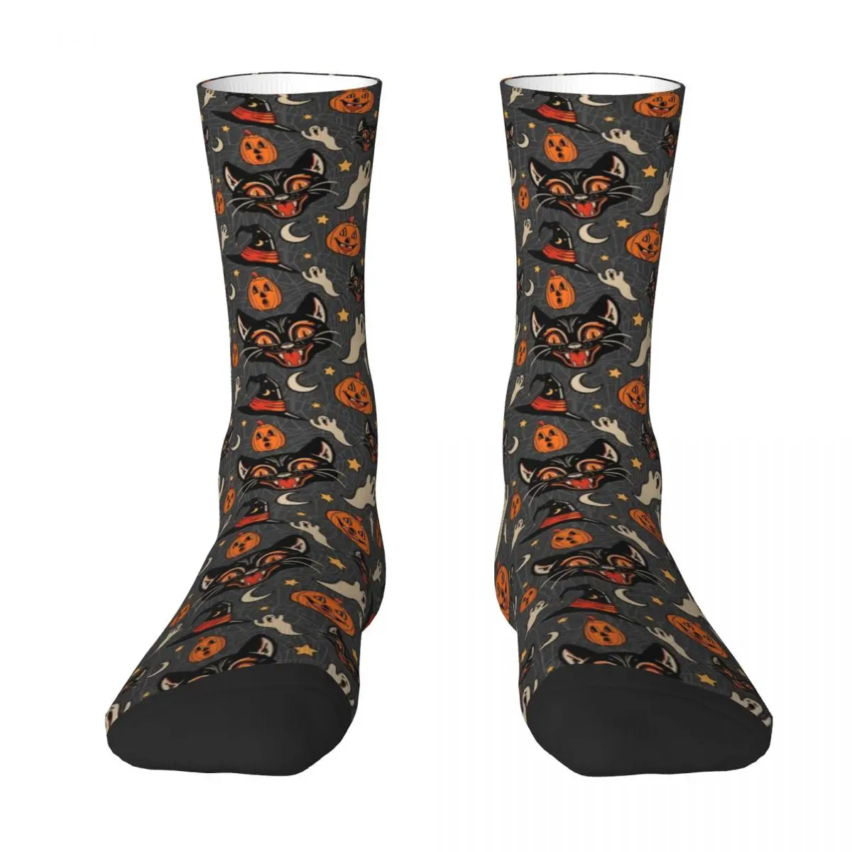 Horror Cat Stockings Vintage Halloween Pattern Fashion Socks Autumn Non-Slip Socks Men Cycling Quality Socks