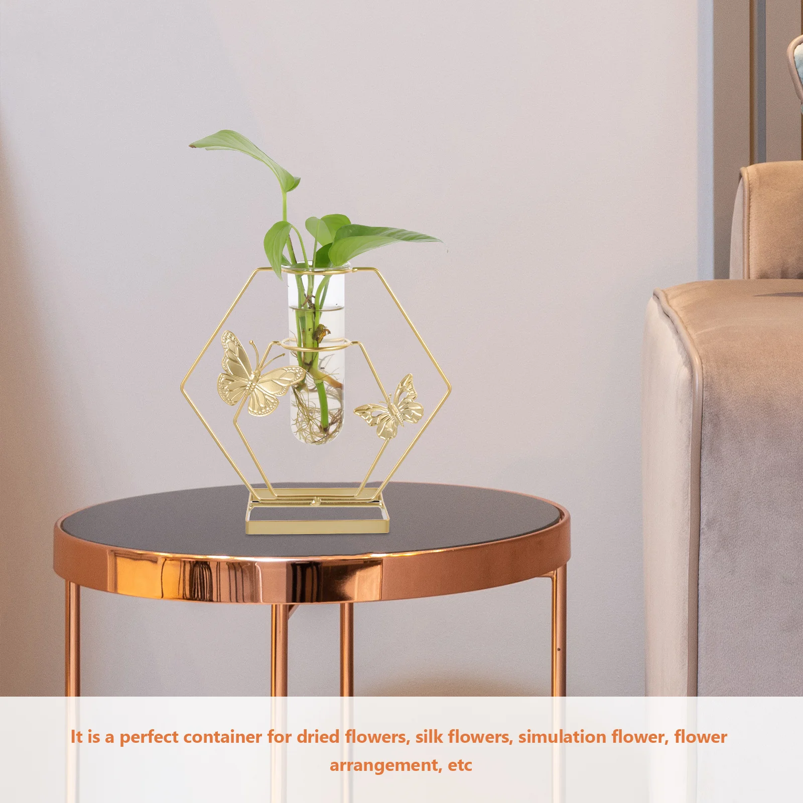 

Decorative Metal Flower Vase Simple Line Design Tabletop Ornament Home Office Balcony Patio Decor Creative Glass Flower Holder