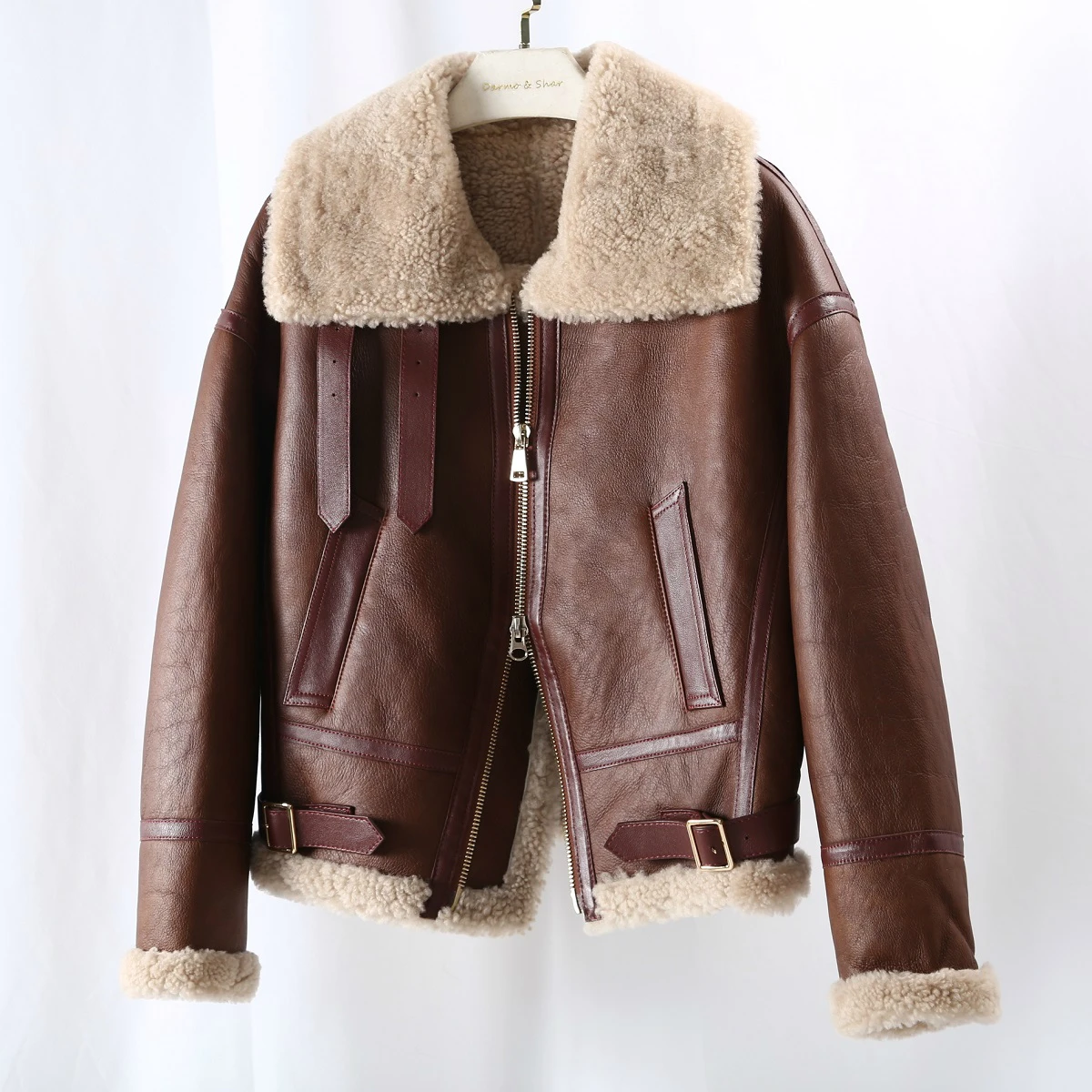 OFTBUY 2022 New Double Faced Fur Real Fur Coat Winter Jacket Women Genuine Leather Natural Merino Sheep Fur Outerwear Locomotive