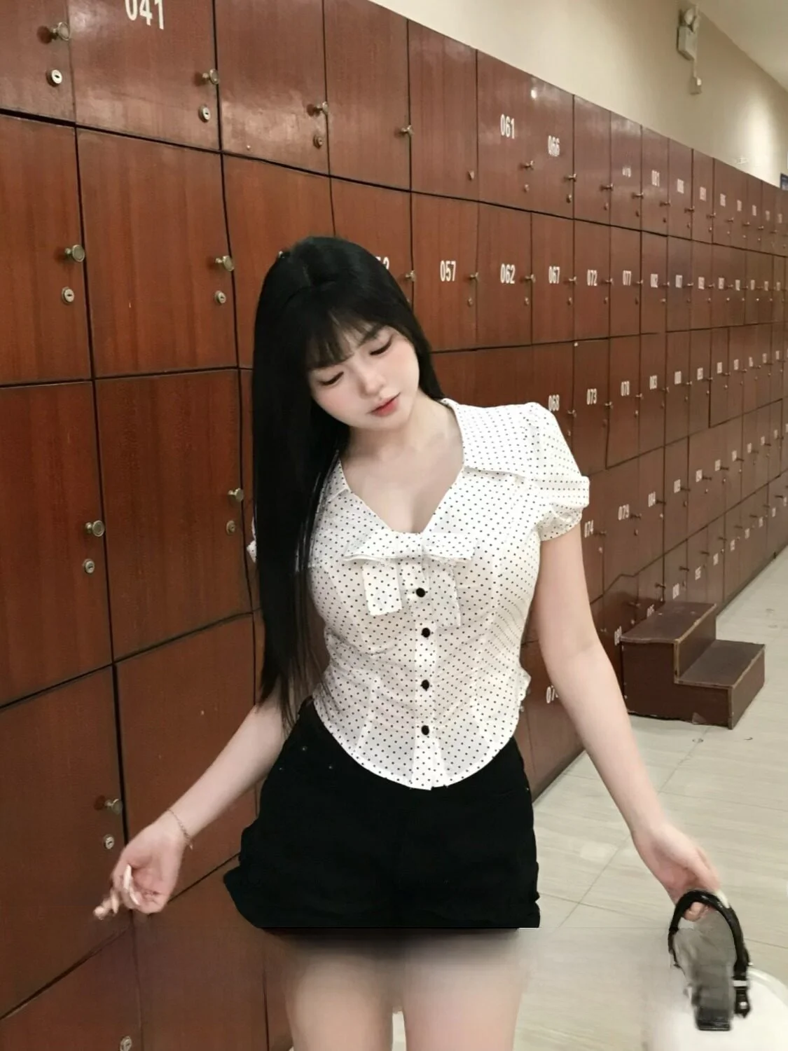 

Cute Style 100% Cotton Korean Style Women's Shirt Sweet Design Breathable Comfortable Long Sleeve Polka Dot Pattern Button Cl...