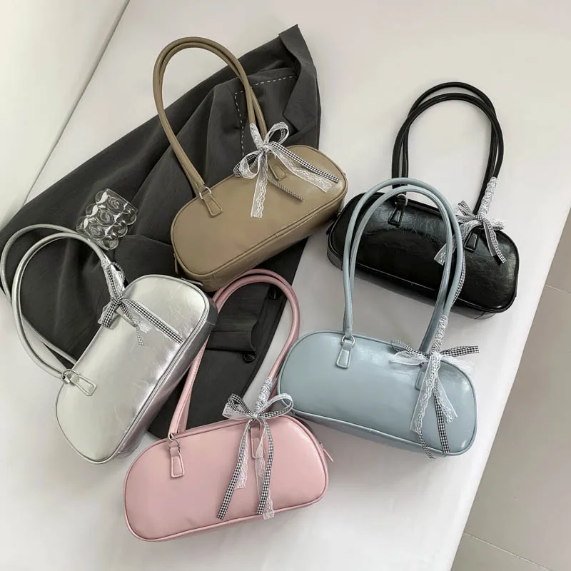 LEFTSIDE Ribbon Design Small PU Leather Shoulder Bags for Women 2024 Y2K Designer Fashion Handbags and Purses Trend Underarm Bag