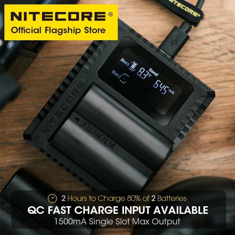 Интеллектуальное зарядное устройство NITECORE FX3 для камеры с двумя слотами USB Тип C ЖК-дисплей QC Быстрая зарядка 1500 мАч для Fujifilm XT4