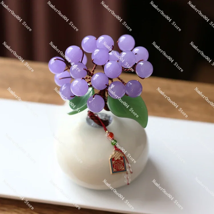 New Natural Crystal Purple Chalcedony Fortune Tree Ornaments Home Living Room Desktop Ornaments Handicrafts Fresh Small Gifts